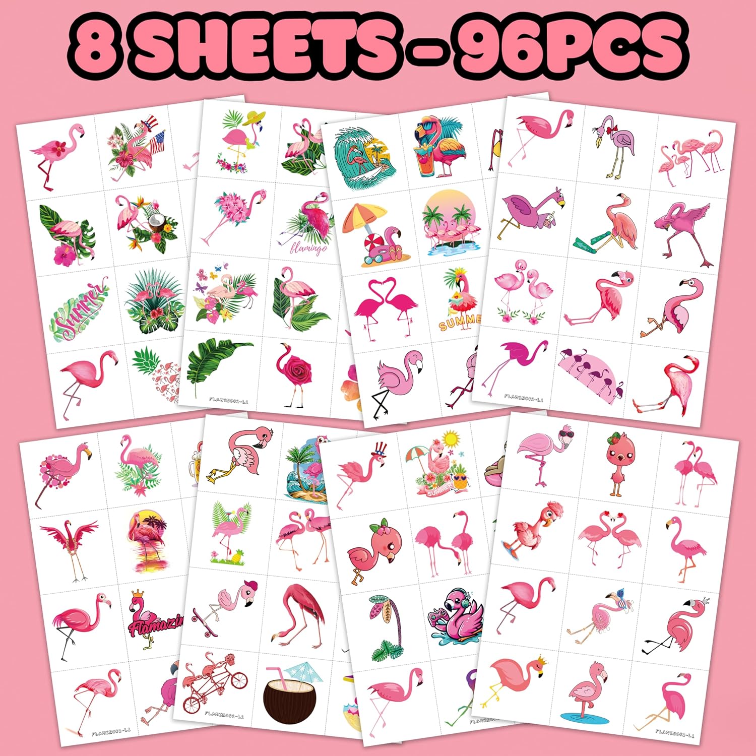 96 PCS Flamingo Temporary Sticker Decor