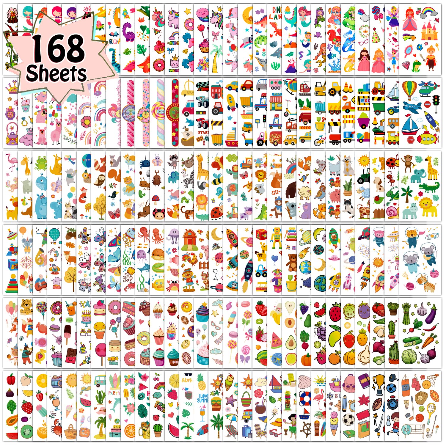 Partywind 168 Sheets Kids Temporary Tattoos 2000 Styles