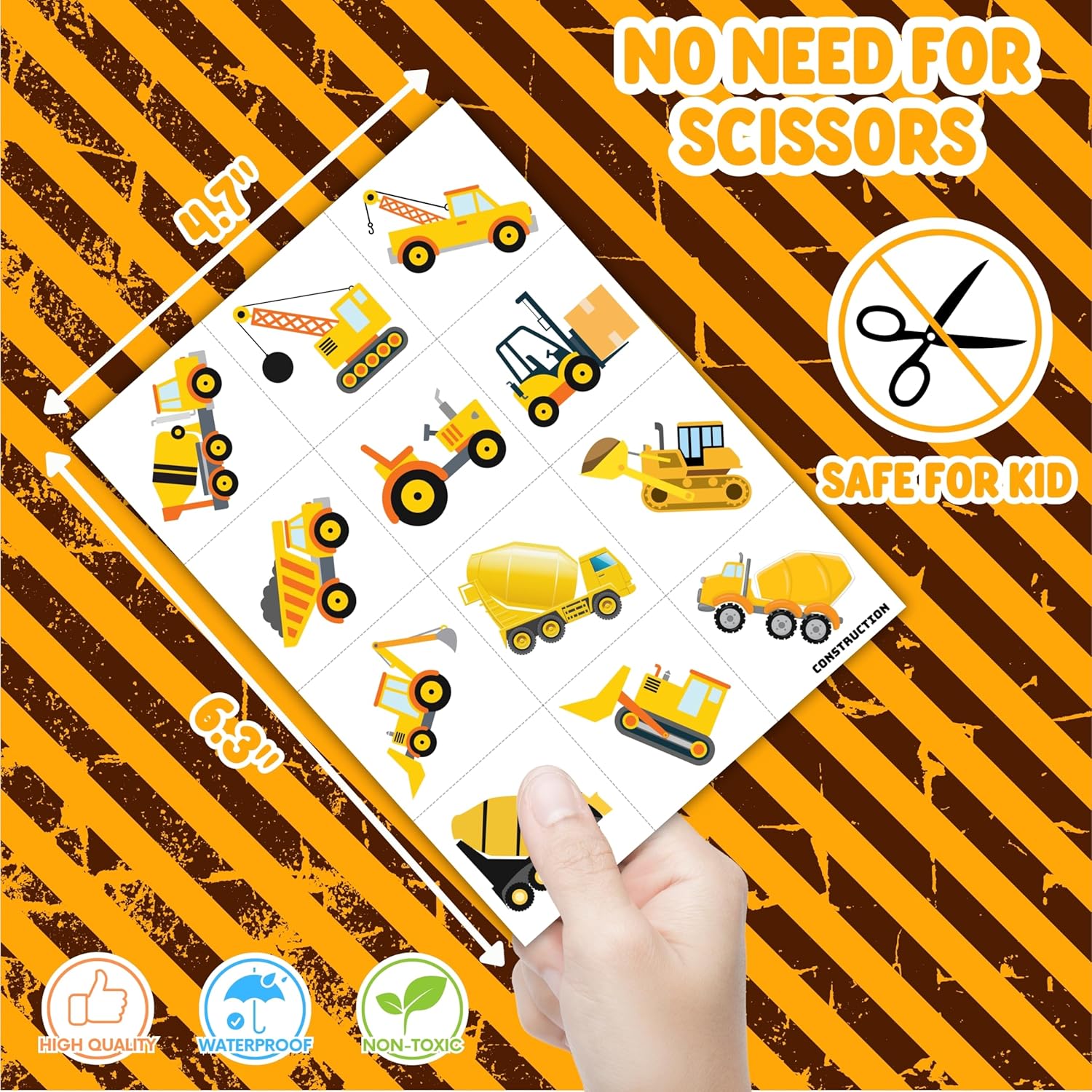 Construction Themed Temporary Tattoos for Kids 96PCS