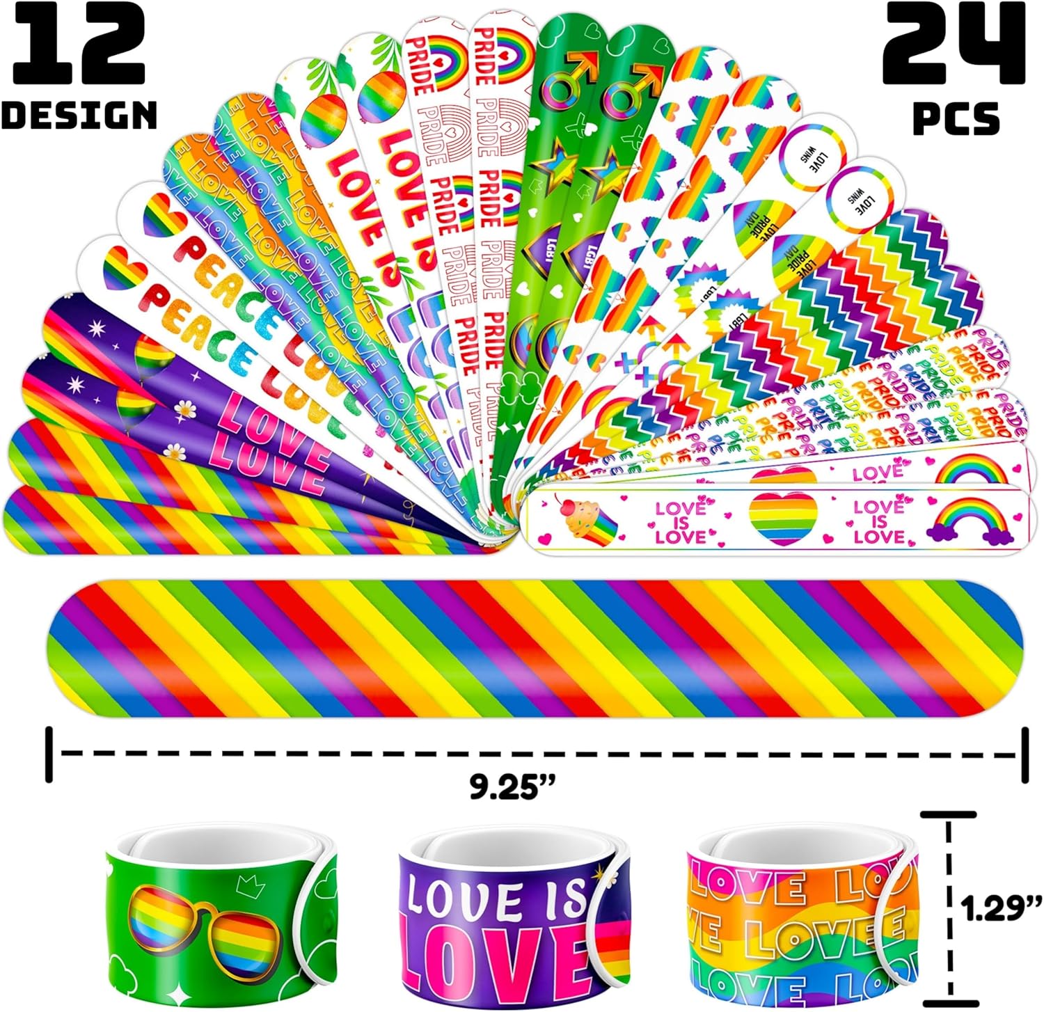 48PCS Pride Party Set 24PCS Rainbow Temporary Tattoos 24PCS Slap Bracelets